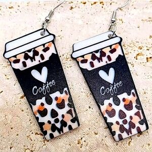 NEW Leopard Print ❤ Acrylic Take Out Coffee Cup Dangle/Drop Earrings